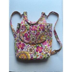 Vera Bradley Fold Over Handle Backpack Large Floral Quilted‎ Travel Pink 13"x11"